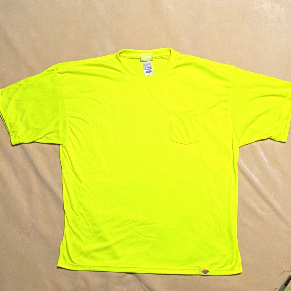 Dickies Mens Pocket T-Shirt 3XL Yellow Short Sleeve Crew Neck Polyester